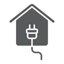 Icône d’une maison avec une prise électrique, représentant l’installation ou la mise à niveau des prises électriques résidentielles au Québec selon le Code électrique.